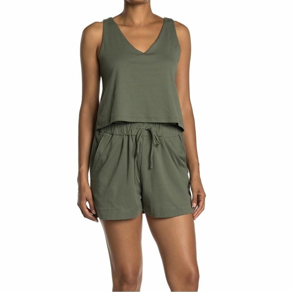 EUC Halston Nordstrom Olive Green Sleeveless Shorts Romper XS